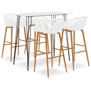 Pullman White Wooden Bar Table With 4 Metal Stools In Oak