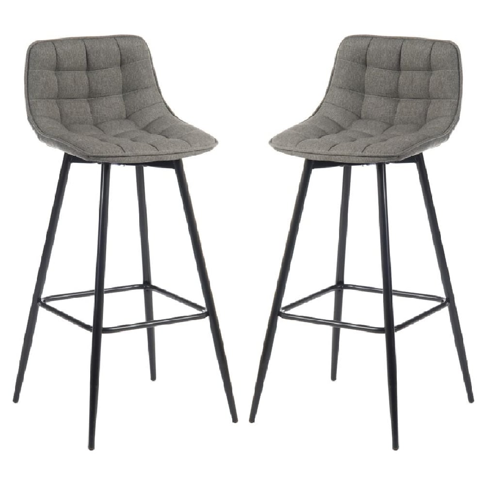 Quebec Grey Fabric Bar Stools With Black Legs In Pair