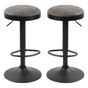 Remi Grey Woven Fabric Bar Stools With Black Base In A Pair