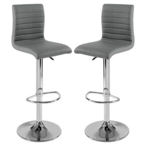 Ripple Grey Faux Leather Bar Stools With Chrome Base In Pair