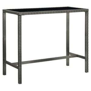 Selah 130cm Glass Top Bar Table With Poly Rattan Frame In Grey