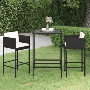 Selah Small Glass Top Bar Table With 2 Avyanna Chairs In Black