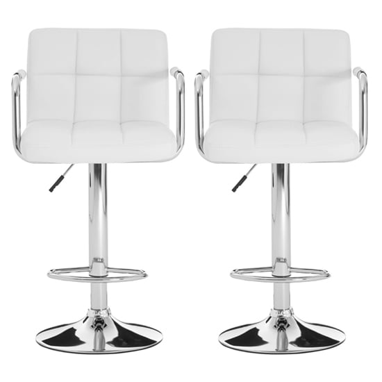 Stocam White Faux Leather Bar Chairs With Chrome Base In A Pair