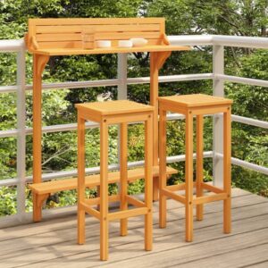 Tamia Wooden Balcony Bar Table With 2 Stools In Natural