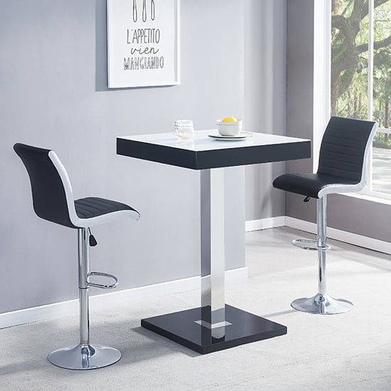 Topaz Glass White Black Bar Table 2 Ritz Black White Stools