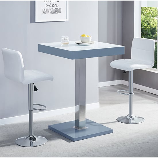 Topaz Glass White Grey Bar Table 2 Coco White Stools