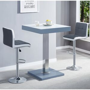 Topaz Glass White Grey Bar Table 2 Copez Grey White Stools