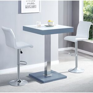 Topaz Glass White Grey Bar Table 2 Ripple White Stools