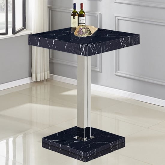 Topaz High Gloss Bar Table Square In Milano Marble Effect