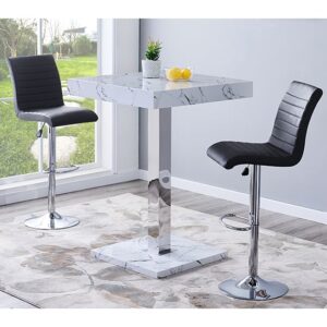 Topaz Vida Marble Effect Gloss Bar Table 2 Ripple Black Stool