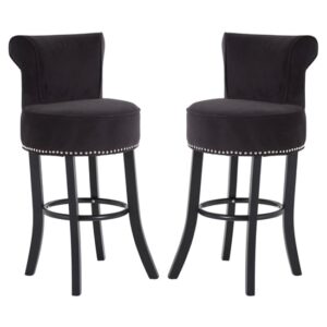 Trento Round Upholstered Black Fabric Bar Chairs In A Pair