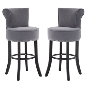 Trento Round Upholstered Grey Fabric Bar Chairs In A Pair