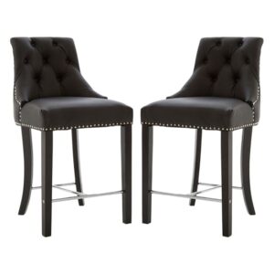 Trento Upholstered Black Faux Leather Bar Chairs In A Pair