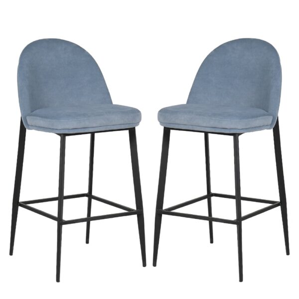 Vacaville Blue Velvet Fabric Bar Stools In Pair