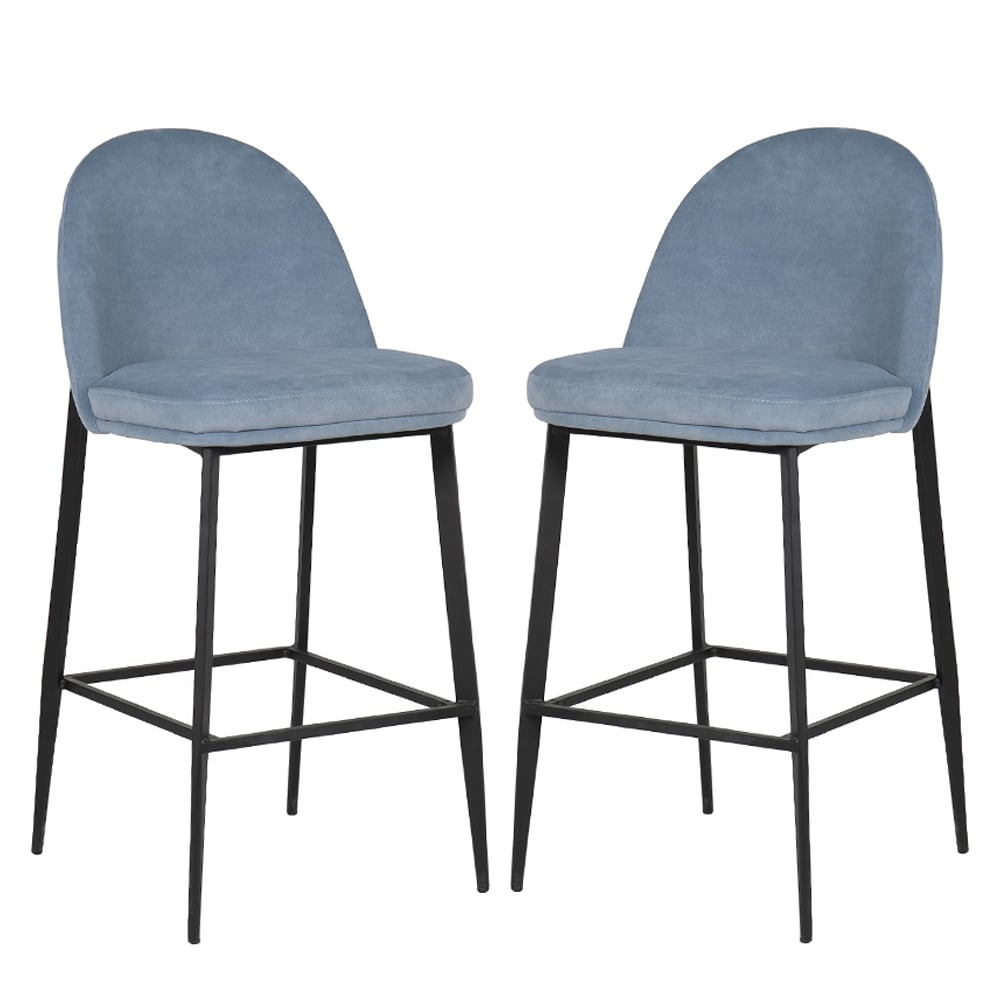 Vacaville Blue Velvet Fabric Bar Stools In Pair