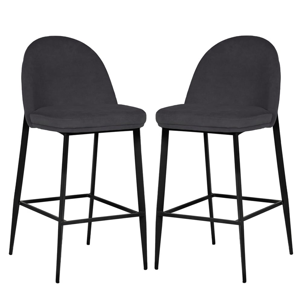 Vacaville Dark Grey Velvet Fabric Bar Stools In Pair