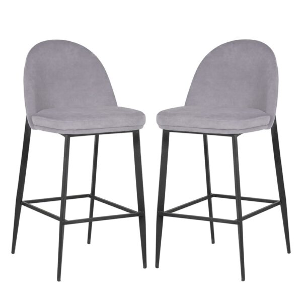 Vacaville Light Grey Velvet Fabric Bar Stools In Pair