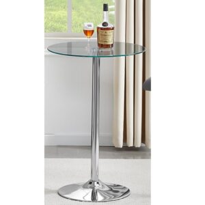 Vetro Round Clear Glass Top Bar Table With Chrome Base