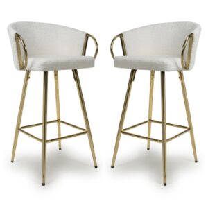 Visalia Cream Fabric Bar Stools With Gold Legs In Pair