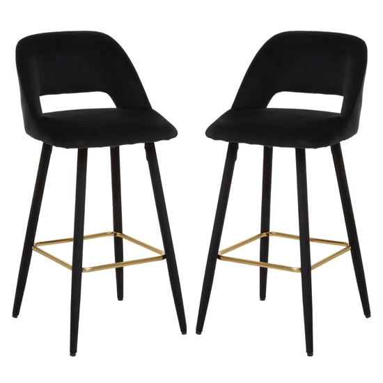 Warns Black Velvet Bar Chairs With Gold Footrest In A Pair