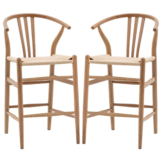 Whiten Natural Wooden Bar Chairs In Pair