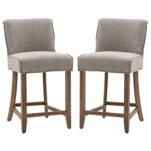 Worland Grey Fabric Bar Chairs With Wooden Legs In Pair