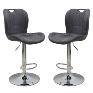 Arcadia Adjustable Grey Plush Velvet Bar Stools In Pair